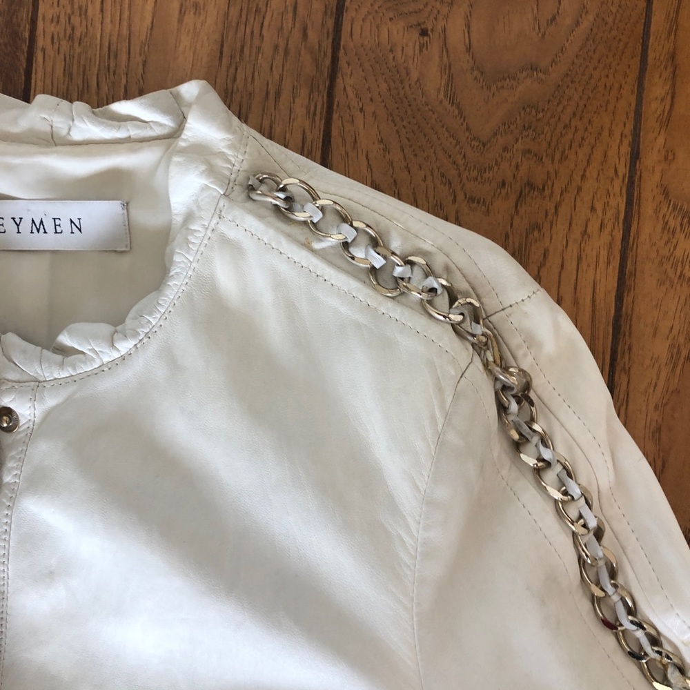 Authentic White Leather Jacket With Chains - image 7